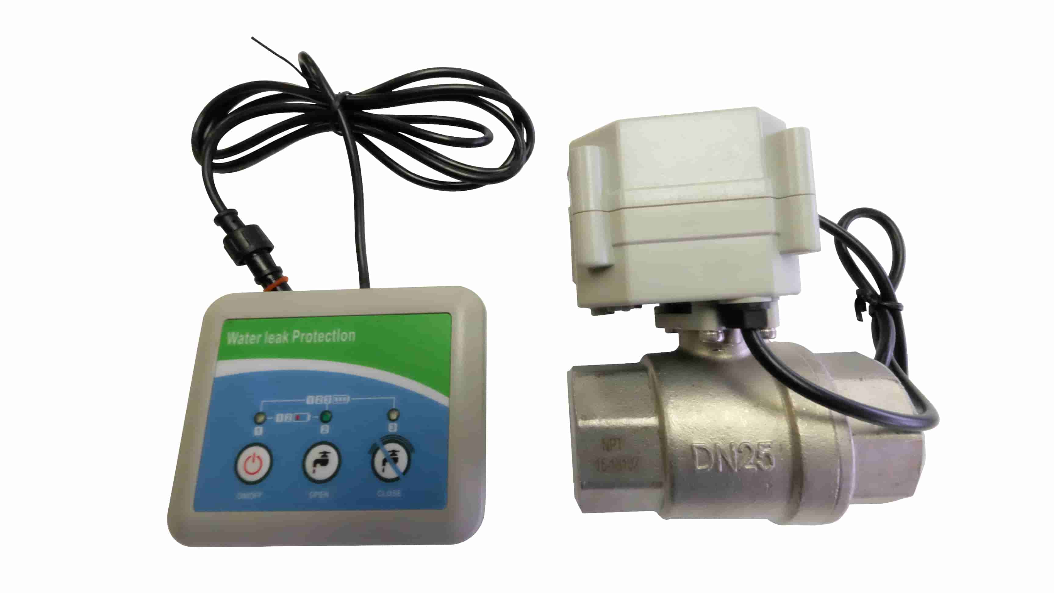 Water Leak Detector & Stainless Steel Motorized Ball Valve 1" NPT
